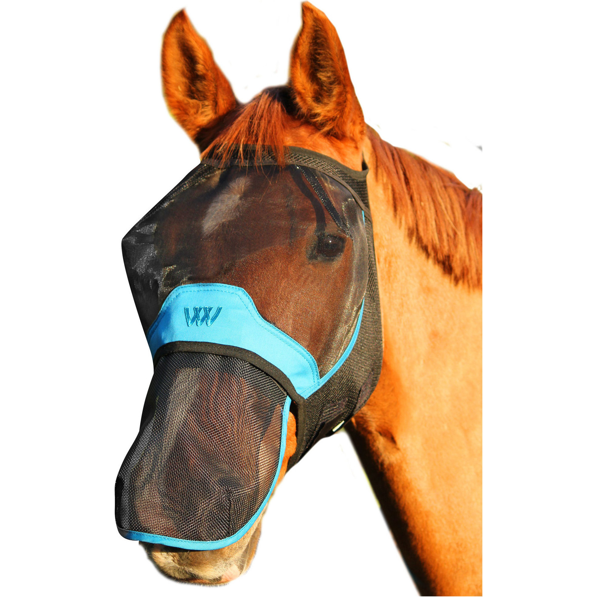 Woof Wear UV Fly Mask Without Ears & UV Nose Protector Bundle FMNPUV23 - Black / Turquoise